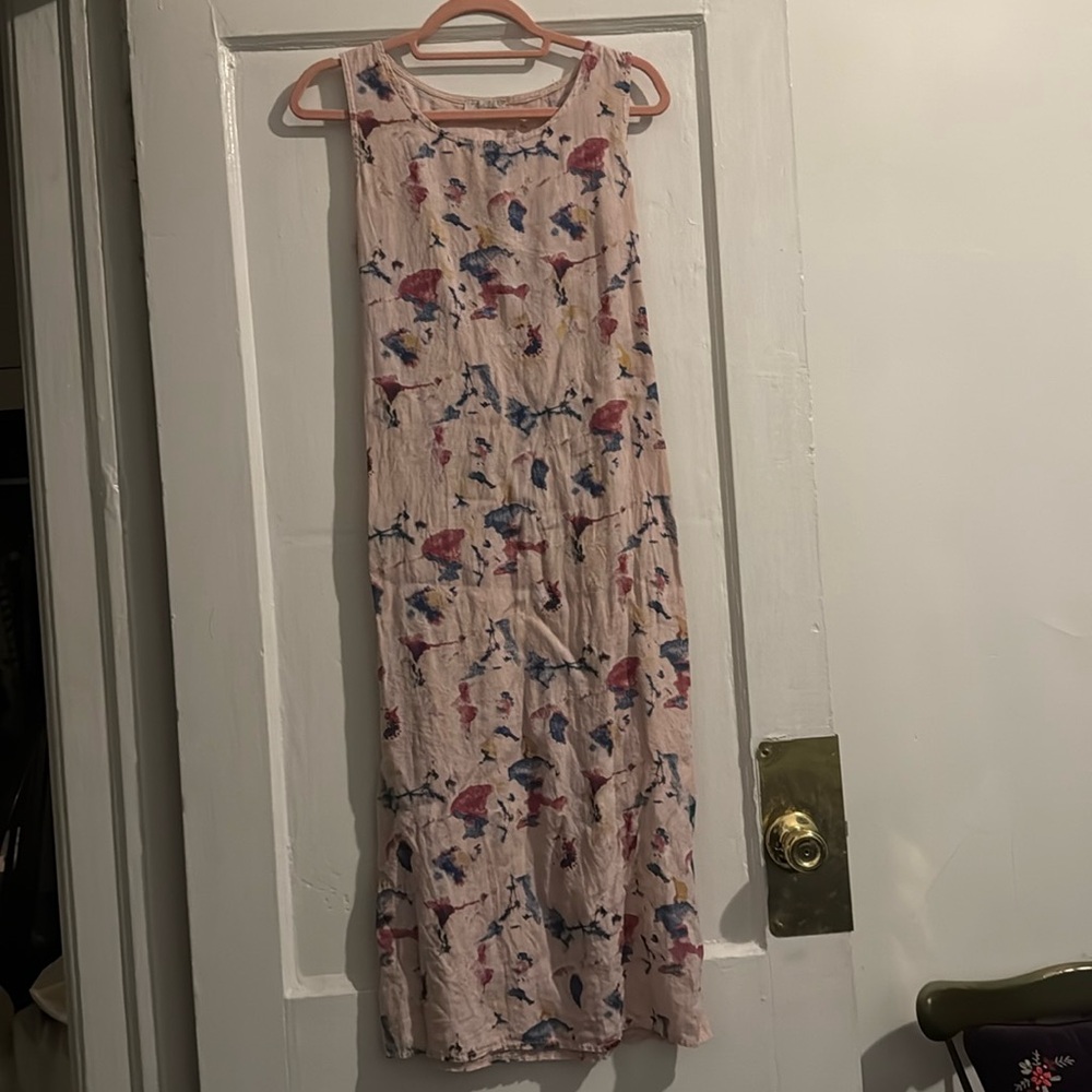 Pink Patterned Linen Dress